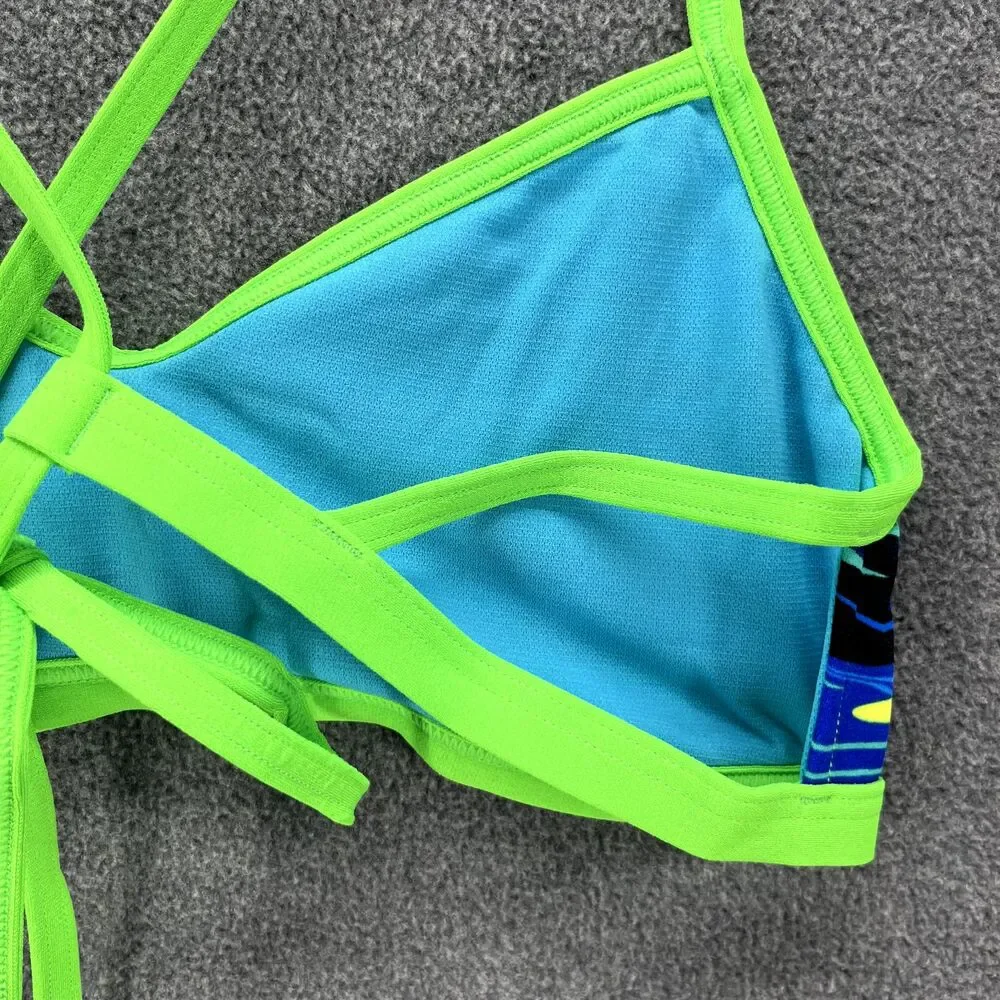 TYR Bikini Top Women XL 14 16 Blue Green Fresno Mojave Tie back‎ Swimwear